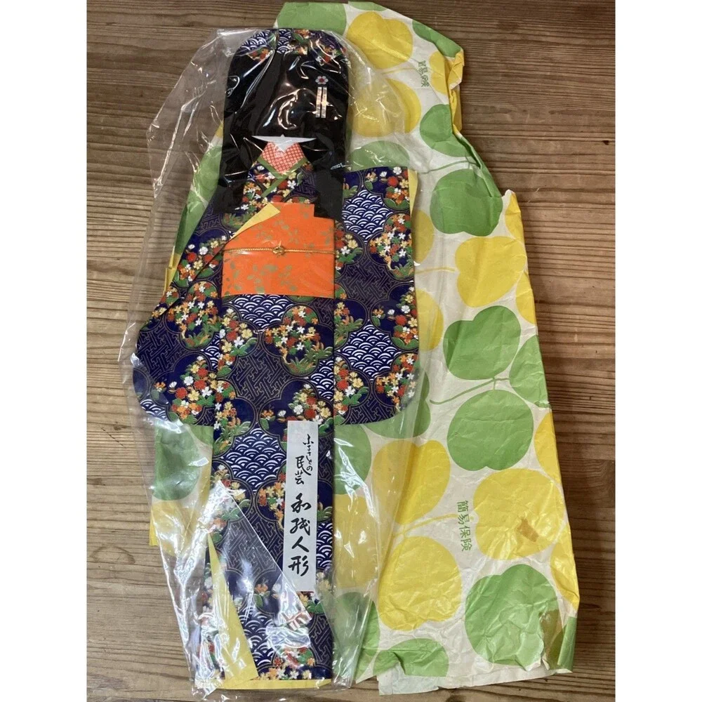 VTG JAPANESE Handmade Saranoki Geisha Blue Kimono Girl Washi Paper Doll NEW 19in
